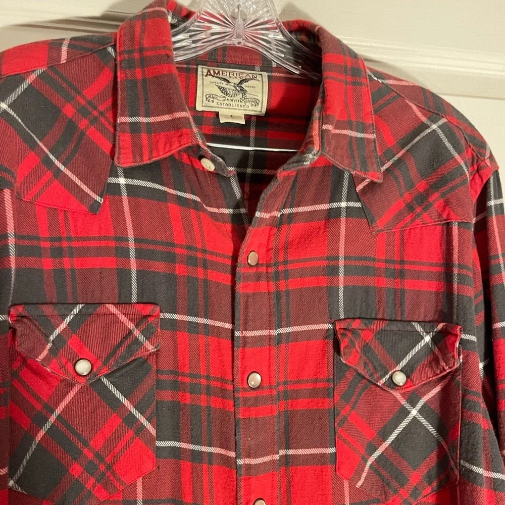 AMERICAN LIVING Long Sleeve Red Flannel Snap up Shirt Size Large - Picture 7 of 10